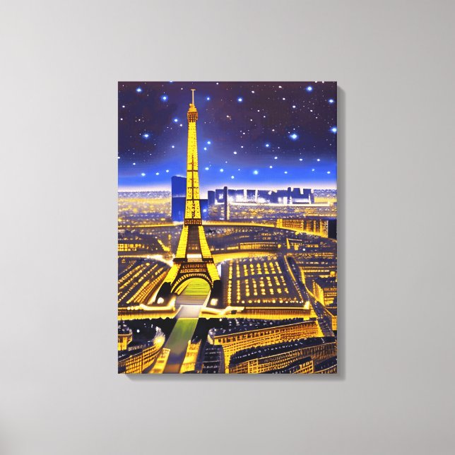 Toile Vue aérienne d'Imaginaire de Paris sous les étoile (Recto)