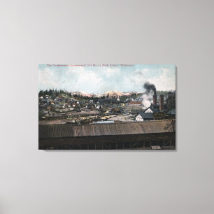 Toile Vue aérienne du puits minier et de la ville