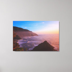 Toile Vue côtière de falaise en Orégon au coucher du