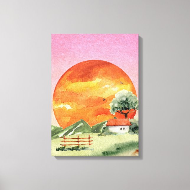 Toile vue coucher de soleil orange et rose (Recto)
