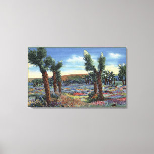 Toile Vue d'arbres de Joshua et de fleurs sauvages de