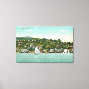 Toile Vue de bord de mer de la ville, bateaux à voile