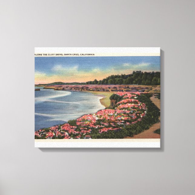 Toile Vue de Cliff Drive sur Ocean, Beach et Flowers (Recto)