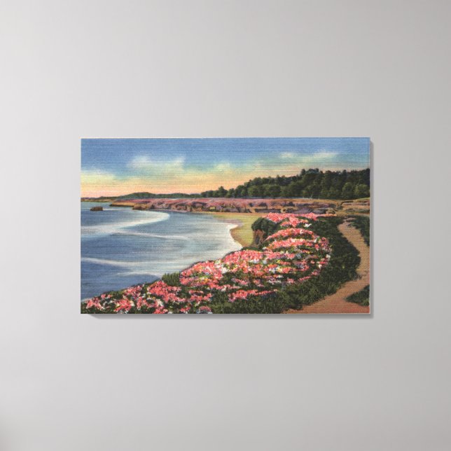 Toile Vue de Cliff Drive sur Ocean, Beach et Flowers (Recto)