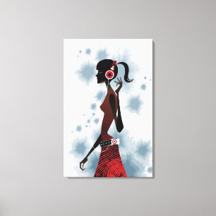 Toile Vue de côté de la musique de écoute de femme