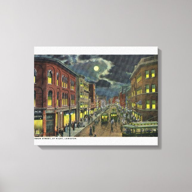 Toile Vue de la rue Lisbonne la nuit (Recto)