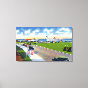 Toile Vue de parc d'océan des bateaux arrivant au port