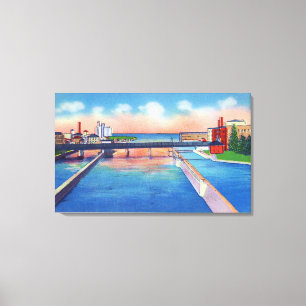 Toile Vue de rivière d'Oswego des serrures et du port d