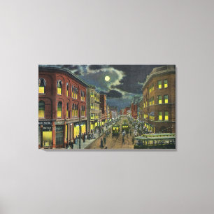 Toile Vue de rue de Lisbonne la nuit