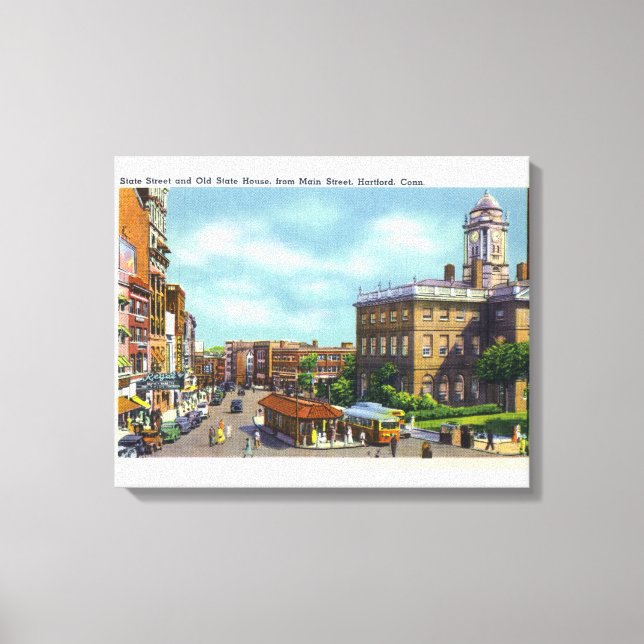 Toile Vue de rue principale de State Street & Old State (Recto)