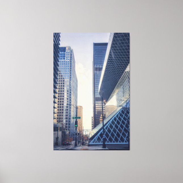 Toile Vue de Seattle Street avec architecture moderne (Recto)