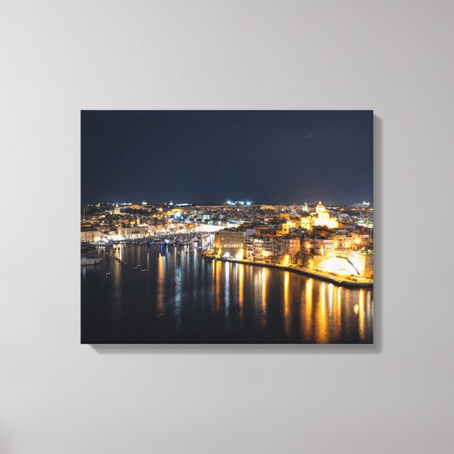 Toile Vue de Trois villes à Malte la nuit (Recto)