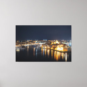 Toile Vue de Trois villes à Malte la nuit