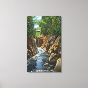 Toile Vue des automnes et du pont de rivière d'Ausable