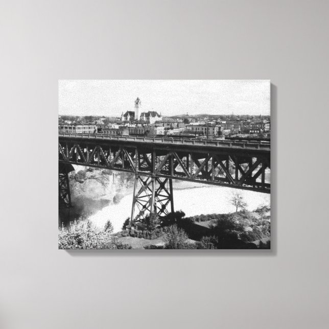Toile Vue des chutes Spokane et du pont (Recto)