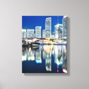 Toile Vue d'horizon avec la réflexion dans l'eau, Miami