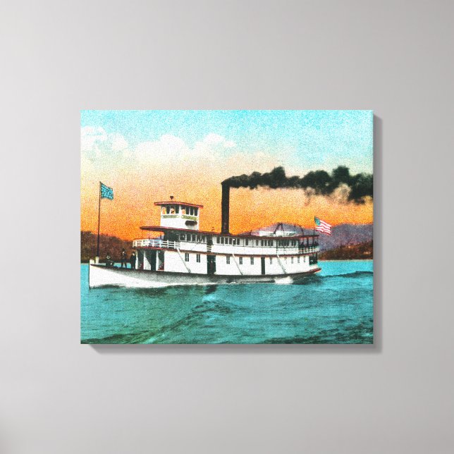 Toile Vue du dépliant à vapeur sur le lac (Recto)