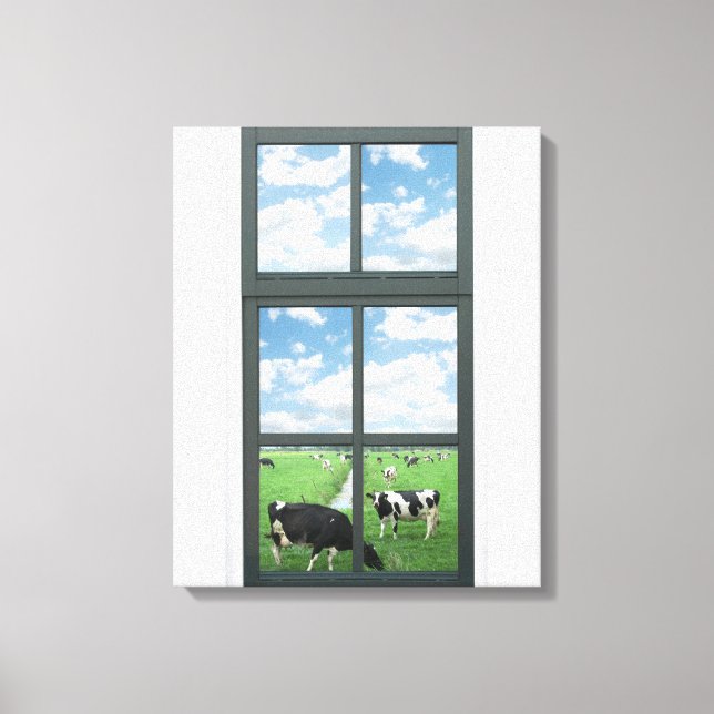 Toile Vue Fenêtre Vaches Faux (Recto)