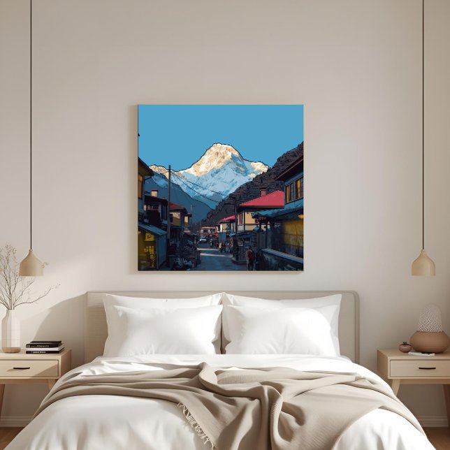 Toile Vue illustrée de Namche Bazaar sur l'Everest (Créateur téléchargé)