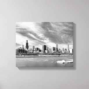 Toile Vue panoramique d'horizon de Chicago en hiver