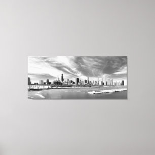 Toile Vue panoramique d'horizon de Chicago en hiver