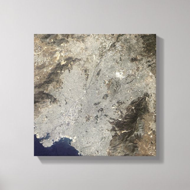 Toile Vue satellite en couleur sur le centre d'Athènes (Recto)