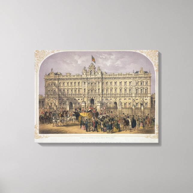 Toile Vue sur Buckingham Palace avec une foule à l'extér (Recto)