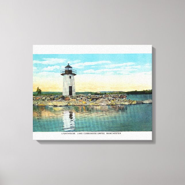Toile Vue sur le lac Cobbosseecontee et le phare (Recto)