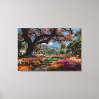 Toile Vue sur le paradis du jardin de l'arbre en fleurs