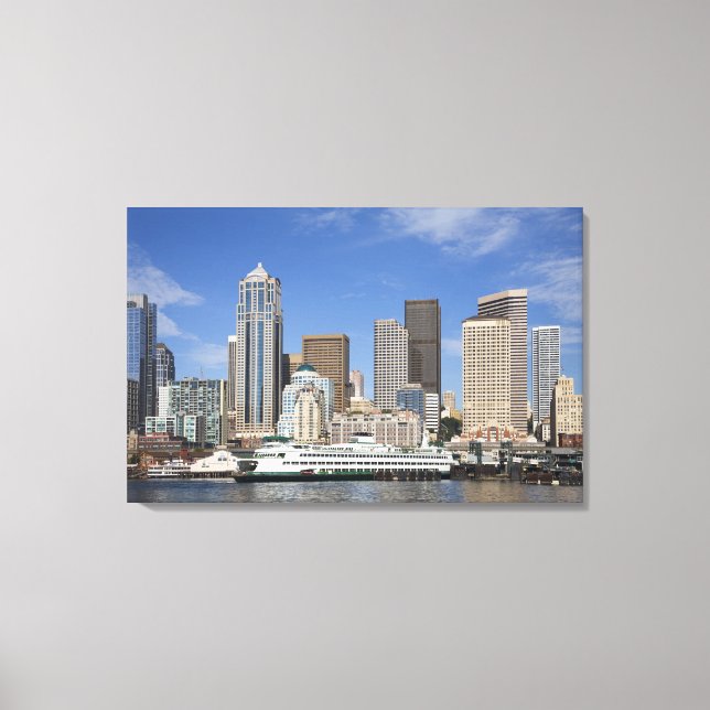 Toile WA, Seattle, ligne d'horizon de Seattle avec batea (Recto)