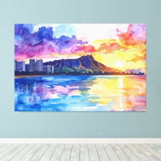 Toile Waikiki and Diamond head Oahu painting