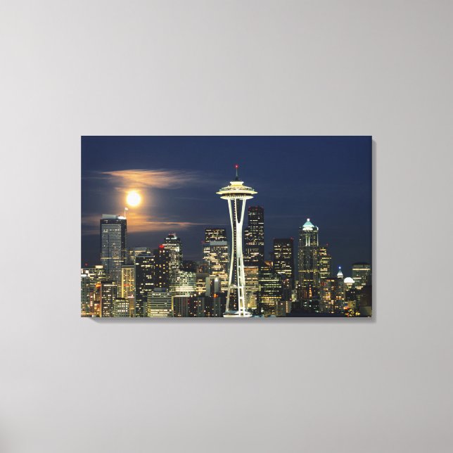Toile Washington, Seattle, Skyline la nuit depuis Kerry  (Recto)