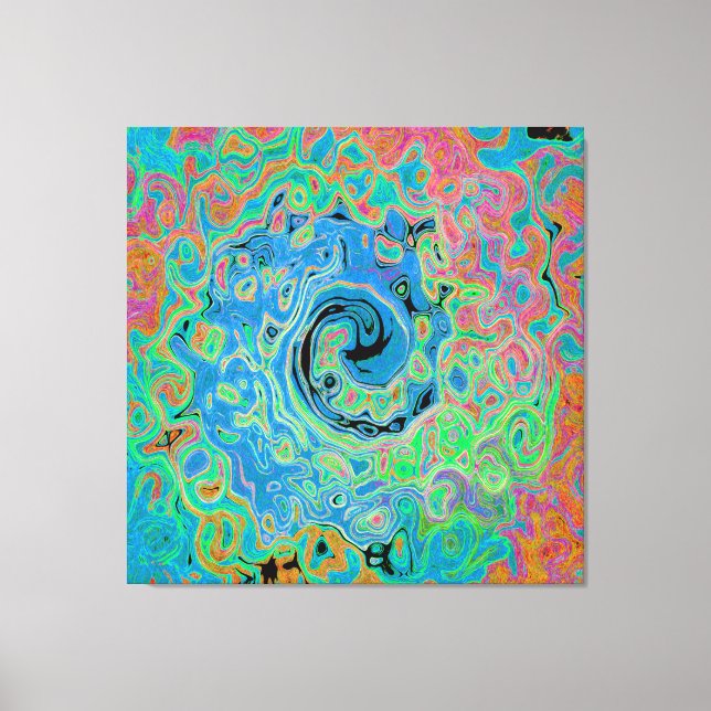 Toile Watercolor Blue Groovy Abstract Retro Liquid Swirl (Recto)