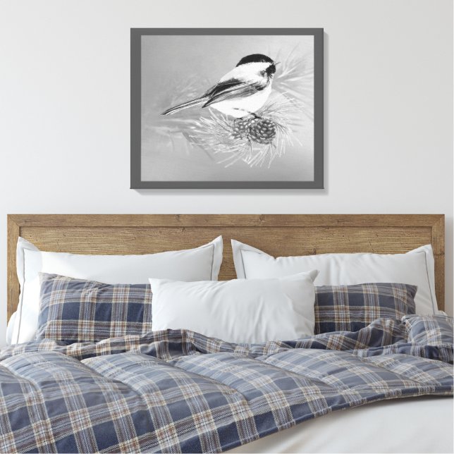 Toile Watercolor Chickadee Bird Pine Cone Nature Art (Insitu(Chambre))