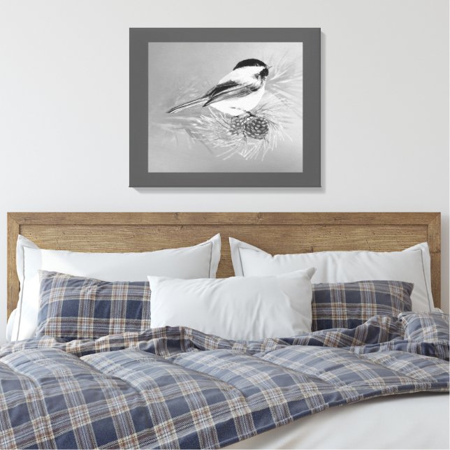 Toile Watercolor Chickadee Bird Pine Cone Nature Art (Insitu(Chambre))