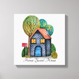 Toile Watercolor cute Home Sweet Home Art