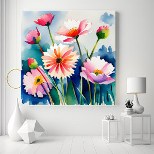 Toile Watercolor Flowers - 3 - Canvas