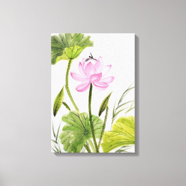 Toile Watercolor Painting of Lotus Flower 2 (Recto)