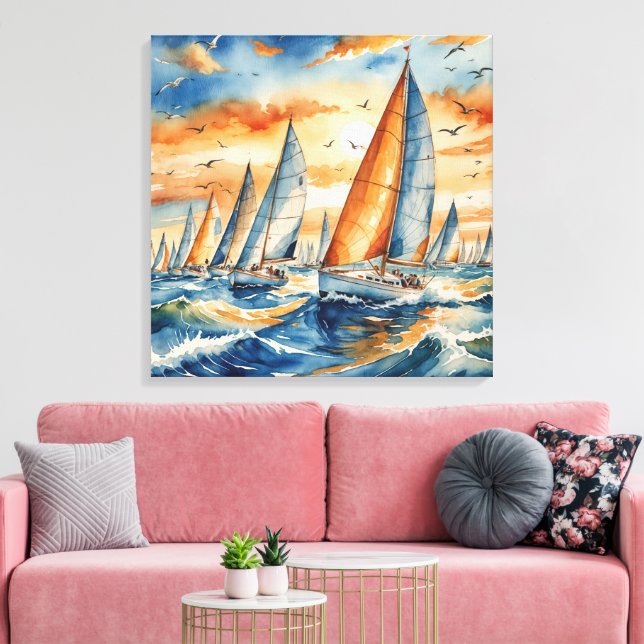 Toile Watercolor Sailboat Regatta (Insitu(Salon))