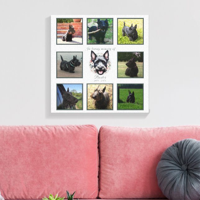 Toile Watercolor Scottie et Floral Wreath Memorial (Insitu(Salon))