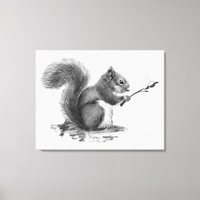 Toile Watercolor Squirrel Toasting Marshmallow Animal  (Recto)