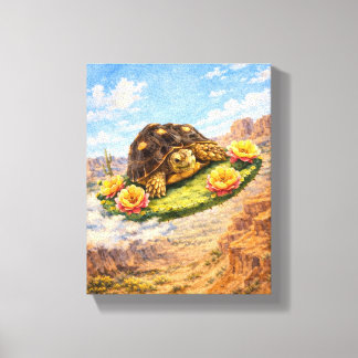Toile Watercolor Turtle flying on a magic cactus pad