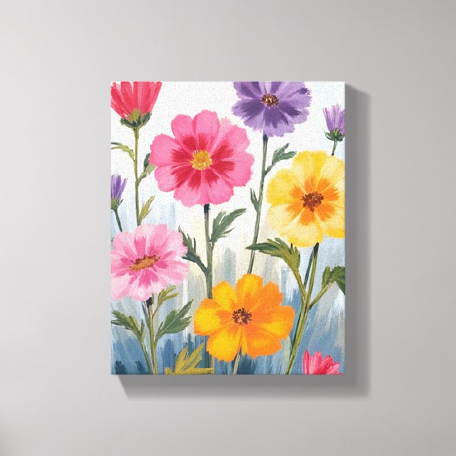 Toile Watercolor Wildflowers | Flower Field Painting  (Recto)