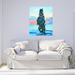Toile *~* Watercolor Woman  Horse Beach Equine AR22<br><div class="desc">EQUINE HORSE by Ridden by a Woman in the Ocean. Pastel Strong Artistic Sunset artsy Wall Art FAUX CANVAS ART PRINT. Turquoise Blue as well as Teal Blue are strong colors against a Pastel sky. (Search AR22 for similar items) The frame around the EQUESTRIAN horses digital art painting is Peach....</div>