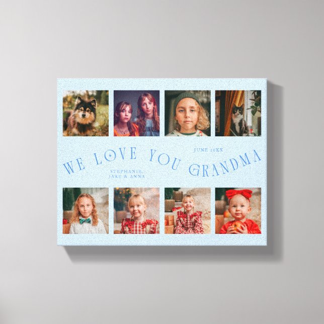 Toile We Love You Grandma | 8 Photo Grid Icy Blue (Recto)