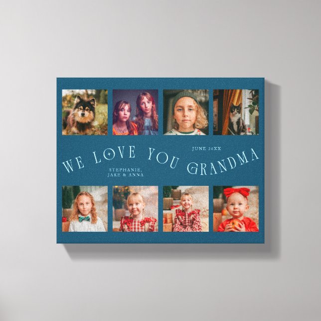 Toile We Love You Grandma | 8 Photo Grid Teal (Recto)