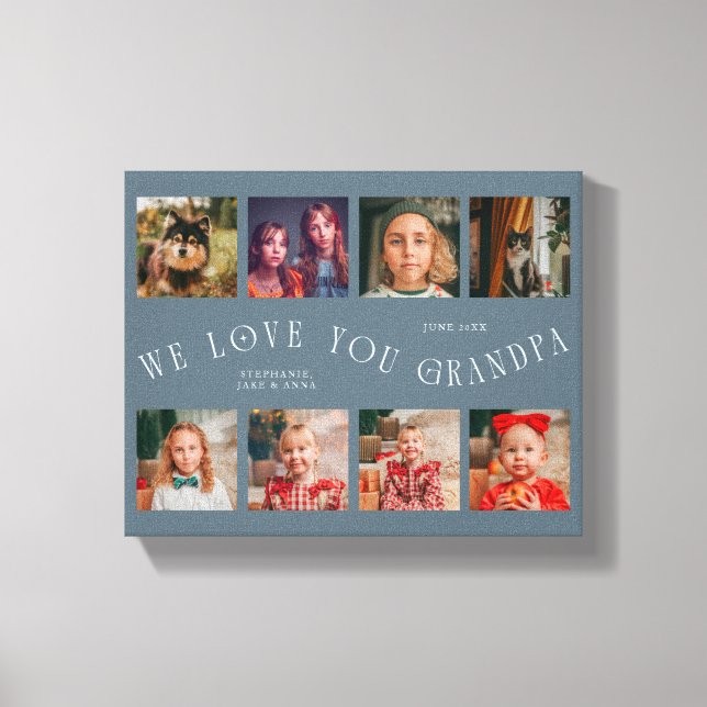 Toile We Love You Grandpa | 8 Photo Grid Slate Blue (Recto)