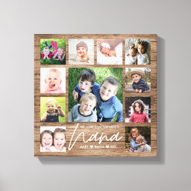 Toile We Love You Nana Grandkids 11 Photo Collage Wood (Recto)