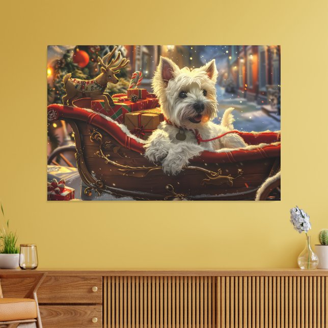 Toile West Highland White Terrier Chien Festif de Noël (Insitu(Salon))