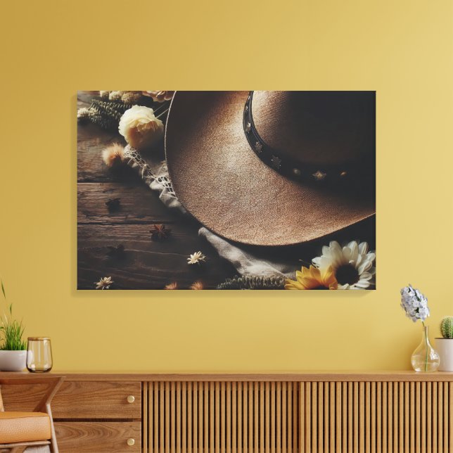 Toile Western Cowboy Casquette avec fleurs (Insitu(Salon))